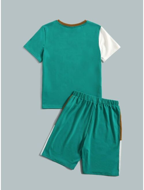 SHEIN Boys Letter Graphic Colorblock Tee & Shorts