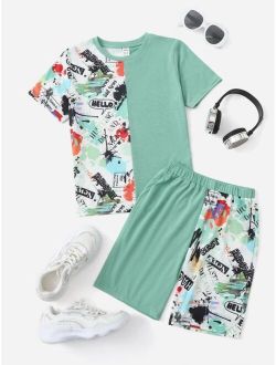 Boys Splash And Letter Graphic Tee And Shorts Set