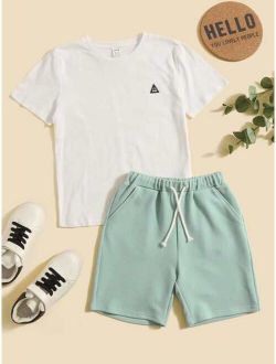 Boys Letter Patch Tee & Drawstring Shorts