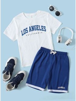 Boys Letter Graphic Tee & Contrast Trim Shorts