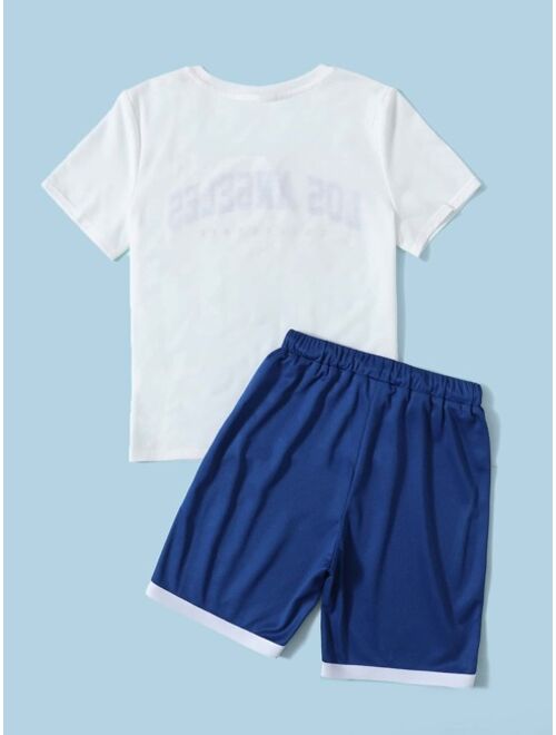 SHEIN Boys Letter Graphic Tee & Contrast Trim Shorts