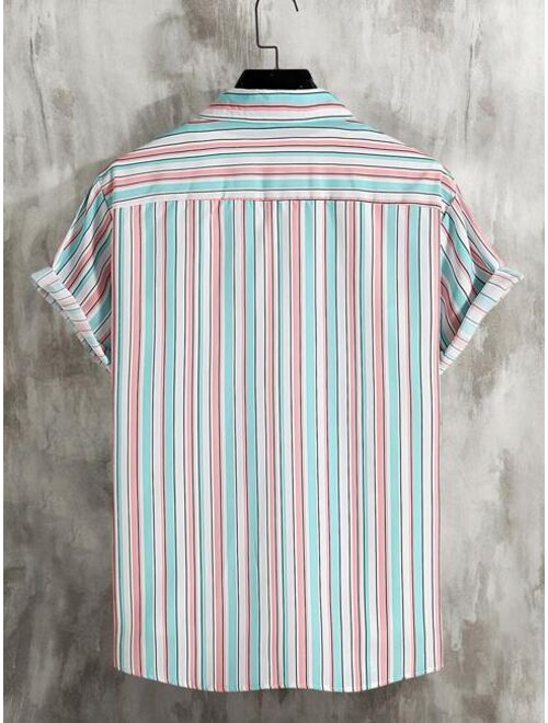 ROMWE Guys Block Striped Print Shirt Without Tee
