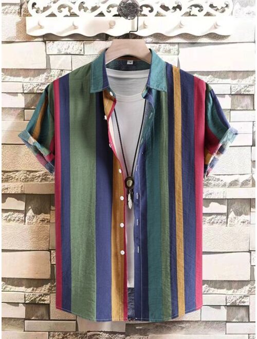 Shein Men Random Block Striped Shirt Without Tee