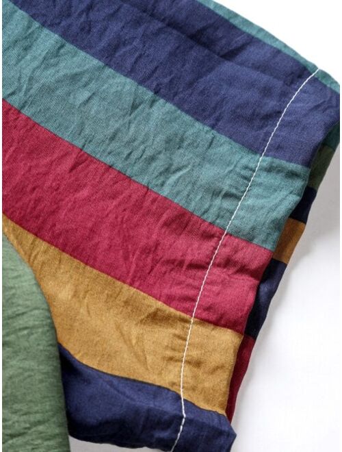 Shein Men Random Block Striped Shirt Without Tee