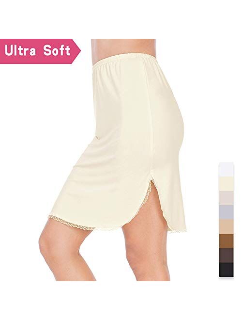 Subuteay Half Slips Skirt for Women Both Side Slit Underskirt Lace Curved Mini Skirts