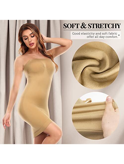 Fortix Women’s Strapless Shapewear Full Slip for Under Dresses Tummy Control Dresses Slip Body Shaper Seamless