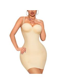 Irisnaya Full Slip Shapewear for Women Under Dresses Strapless Body Shaper Smooth Tummy Control Slips Built In Bra Lingerie