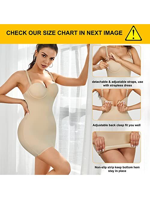 RGAINON Women Full Slip Shapewear Bodysuit for Under Dresses Lingerie Tummy Control Body Shaper Slimming Girdle Built In Bra