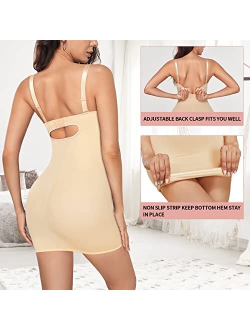 REYEOGO Women Full Slip Shapewear Bodysuit Under Dress Lingerie Slimming Body Shaper Built In Bra Cami Tummy Control Girdle