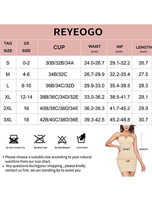 REYEOGO Women Full Slip Shapewear Bodysuit Under Dress Lingerie Slimming Body Shaper Built In Bra Cami Tummy Control Girdle