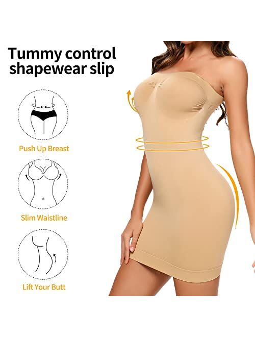 JOYSHAPER Strapless Dress Slips for Women Shapewear Camisole Body Shaper Tummy Control Slip Seamless Full Cami