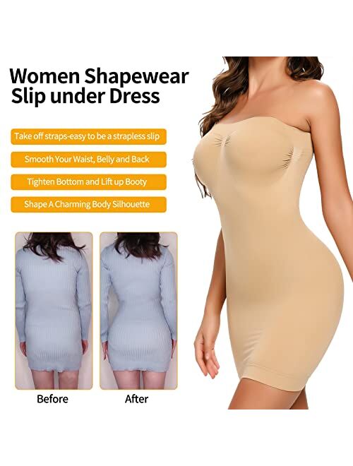 JOYSHAPER Strapless Dress Slips for Women Shapewear Camisole Body Shaper Tummy Control Slip Seamless Full Cami