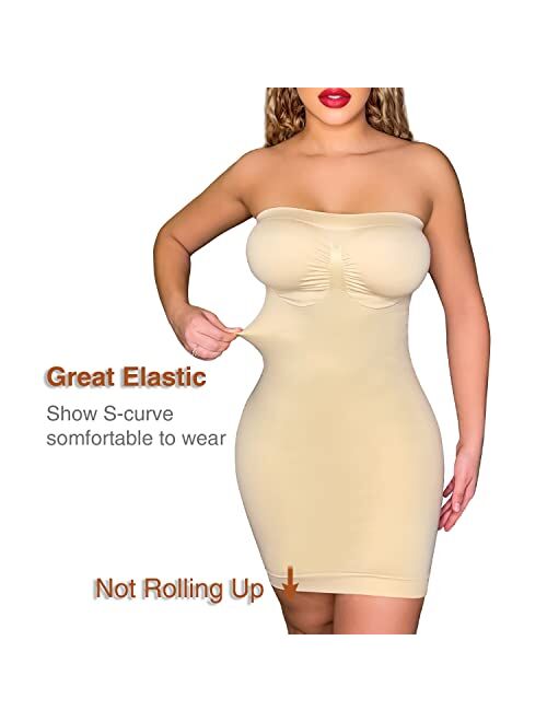 Suprenx Women's Strapless Shapewear Slip Under Dress Seamless Tummy Control Full Body Slip Shaper