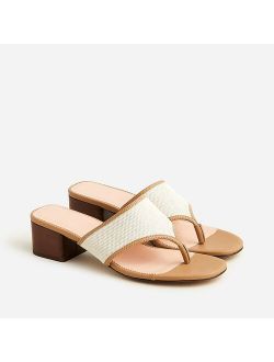 Thong block-heel sandals in canvas and leather