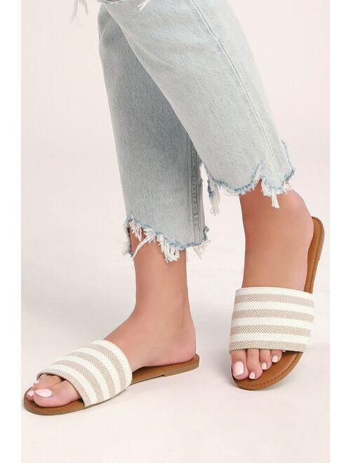 Lulus Addison Tan Striped Slide Sandals
