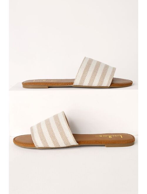 Lulus Addison Tan Striped Slide Sandals