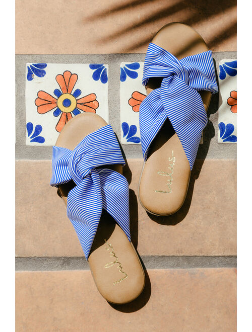 Lulus Santana Blue Striped Slide Sandals