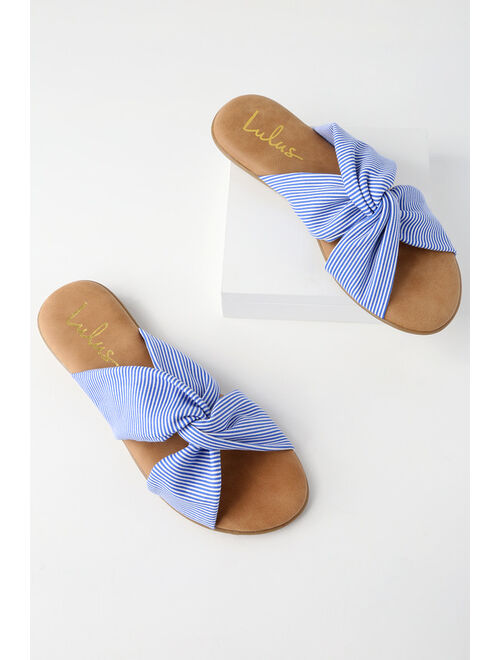 Lulus Santana Blue Striped Slide Sandals