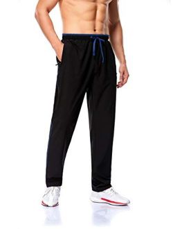 Polu Men's Sweatpants with Zipper Pockets Open Bottom Athletic Pants Quick Dry Sweatpants for Workout, Gym, Running