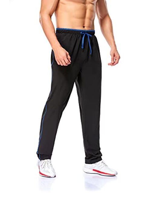 Polu Men's Sweatpants with Zipper Pockets Open Bottom Athletic Pants Quick Dry Sweatpants for Workout, Gym, Running