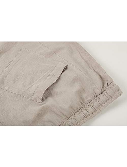 Taoliyuan Mens Linen Pants Casual Loose Fit Beach Drawstring Elastic Waist Capri Yoga Trousers with Pockets