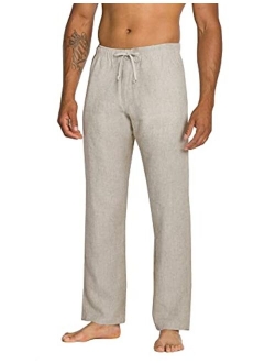 URRU Mens Linen Cotton Pants Lightweight Drawstring Waist Yoga Beach Trousers Summer Casual Pants S-XXL
