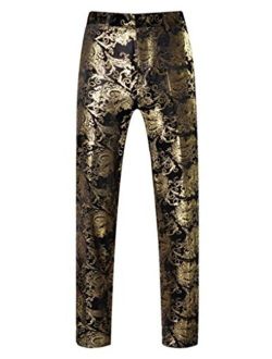 MOGU Mens Luxury Gold Dress Pants with Expandable Waist