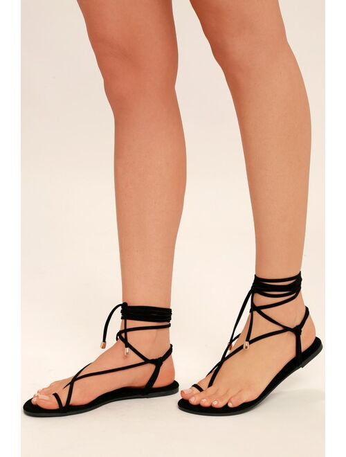 Lulus Micah Black Lace-Up Flat Sandals
