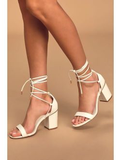 Kaira White Lace-Up Heels