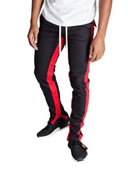 KDNK Men's Tapered Skinny Fit Joggers - Striped Track Pants with Ankle Zippers