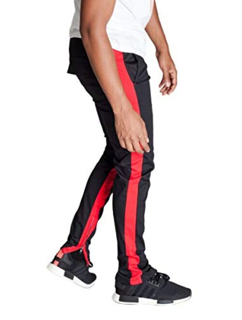 KDNK Men's Tapered Skinny Fit Joggers - Striped Track Pants with Ankle Zippers