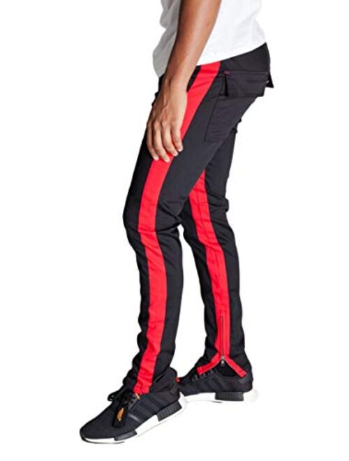 KDNK Men's Tapered Skinny Fit Joggers - Striped Track Pants with Ankle Zippers