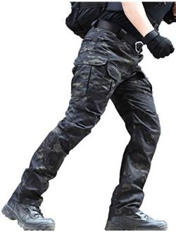 zuoxiangru Men's Water Resistant Pants Straight Fit Tactical Combat Army Cargo Work Pants with Multi Pocket