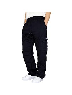 Saohuo Men's Heavyweight Fleece Cargo Sweatpants Stretch Elastic Running Athletic Sports Pants Casual Straight-leg Trousers