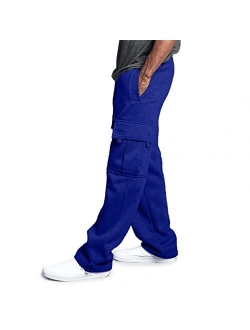 Saohuo Men's Heavyweight Fleece Cargo Sweatpants Stretch Elastic Running Athletic Sports Pants Casual Straight-leg Trousers