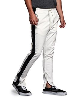 Victorious Men's Premium 4-Way Extra Stretchy Ankle Zip Contrast Outer Side Stripe Slim Fit Drawstring Track Pants