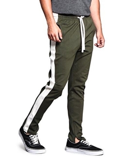 Victorious Men's Premium 4-Way Extra Stretchy Ankle Zip Contrast Outer Side Stripe Slim Fit Drawstring Track Pants