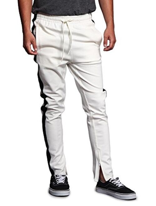 Victorious Men's Premium 4-Way Extra Stretchy Ankle Zip Contrast Outer Side Stripe Slim Fit Drawstring Track Pants