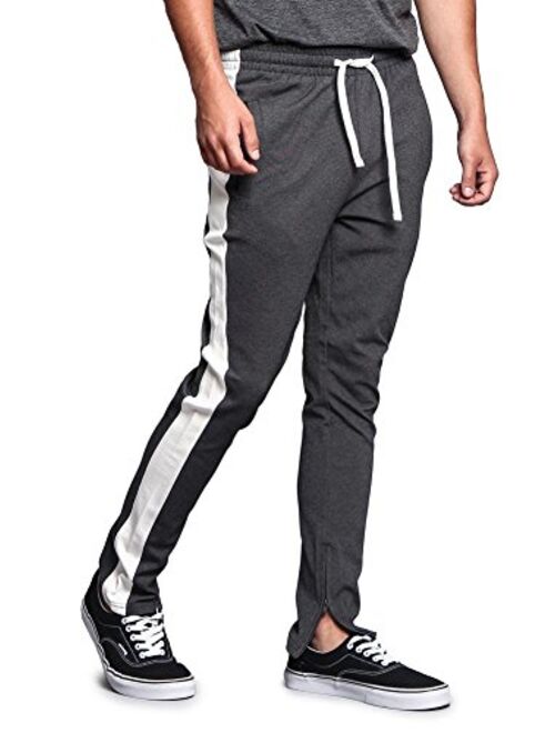 Victorious Men's Premium 4-Way Extra Stretchy Ankle Zip Contrast Outer Side Stripe Slim Fit Drawstring Track Pants