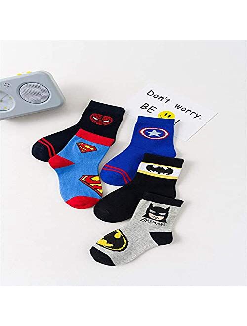 Yoxua 5 Pairs Boys Socks Kids Superhero Adventures Captain America Superman Batman Athletic Crew Socks