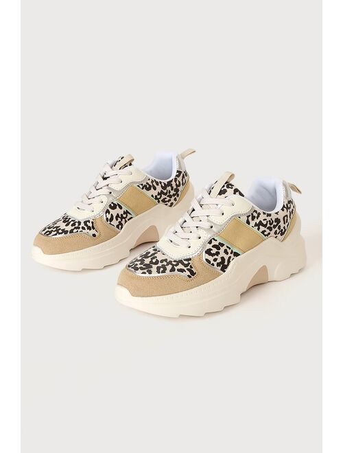 Lulus Mabelle Beige Leopard Chunky Sneakers