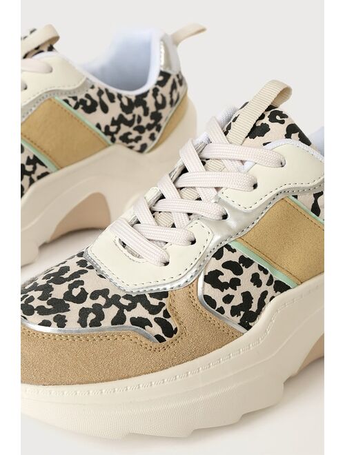 Lulus Mabelle Beige Leopard Chunky Sneakers