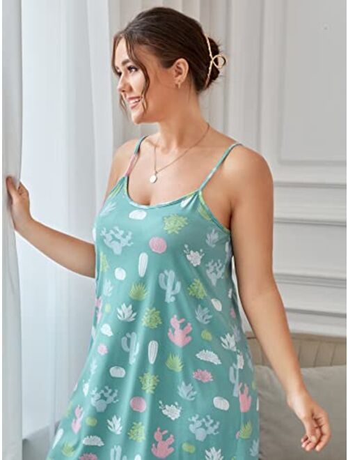 Floerns Women's Cute Printed Plus Size Nightgown Ruffle Hem Cami Sleepwear Loungewear