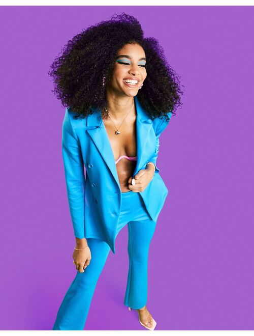 ASOS DESIGN structured jersey double breasted suit blazer in pop blue