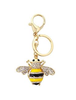 Honbay 1PCS Rhinestone Little Bee Keychain Bumble Bee Sparkling Keyring Animal Key Chain Decor in A Box for Bag Purse Wallet