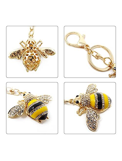 Honbay 1PCS Rhinestone Little Bee Keychain Bumble Bee Sparkling Keyring Animal Key Chain Decor in A Box for Bag Purse Wallet