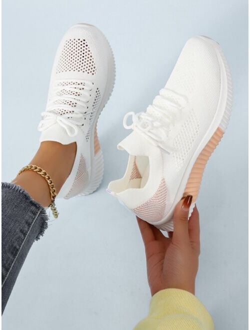 Shein Knit Detail Lace-up Front Running Shoes
