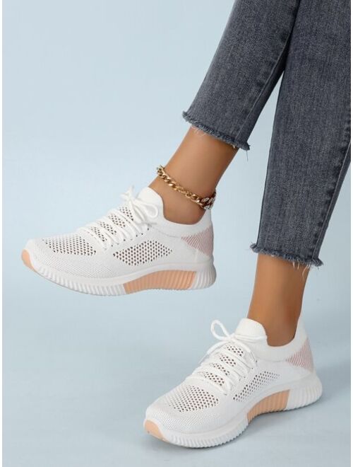 Shein Knit Detail Lace-up Front Running Shoes