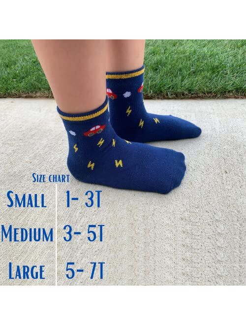 Beeba 12 Pairs Non-Skid Anti Slip Coton Crew Socks With Grips for Baby Toddlers Boys Girls | For 1-3/3-5/5-7 Years