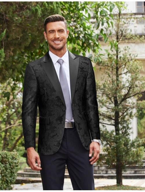 COOFANDY Men's Floral Tuxedo Paisley Suit Jacket Dress Dinner Party Prom Blazer